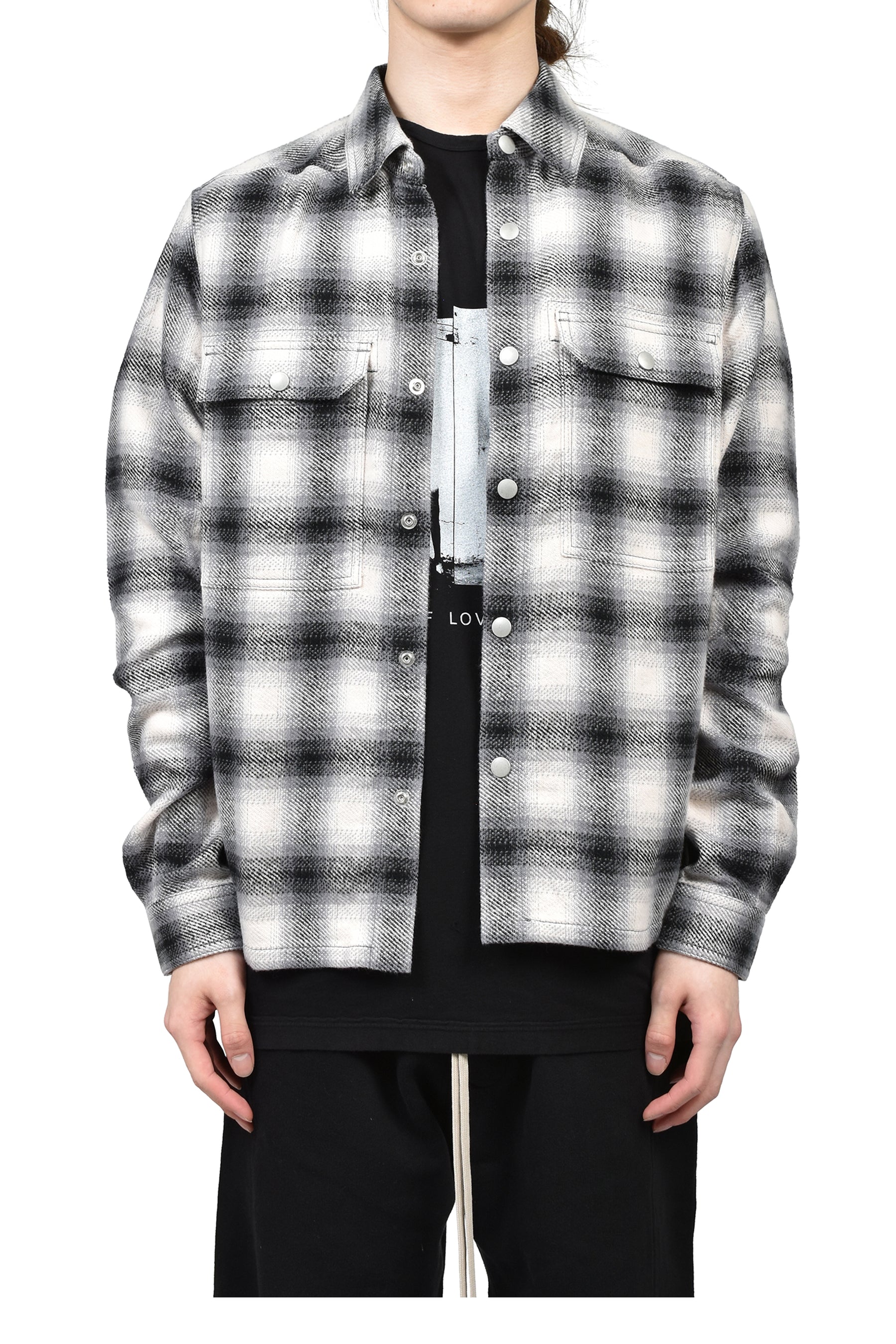 CROPPED OUTERSHIRT / GRY OMBRE PLAID