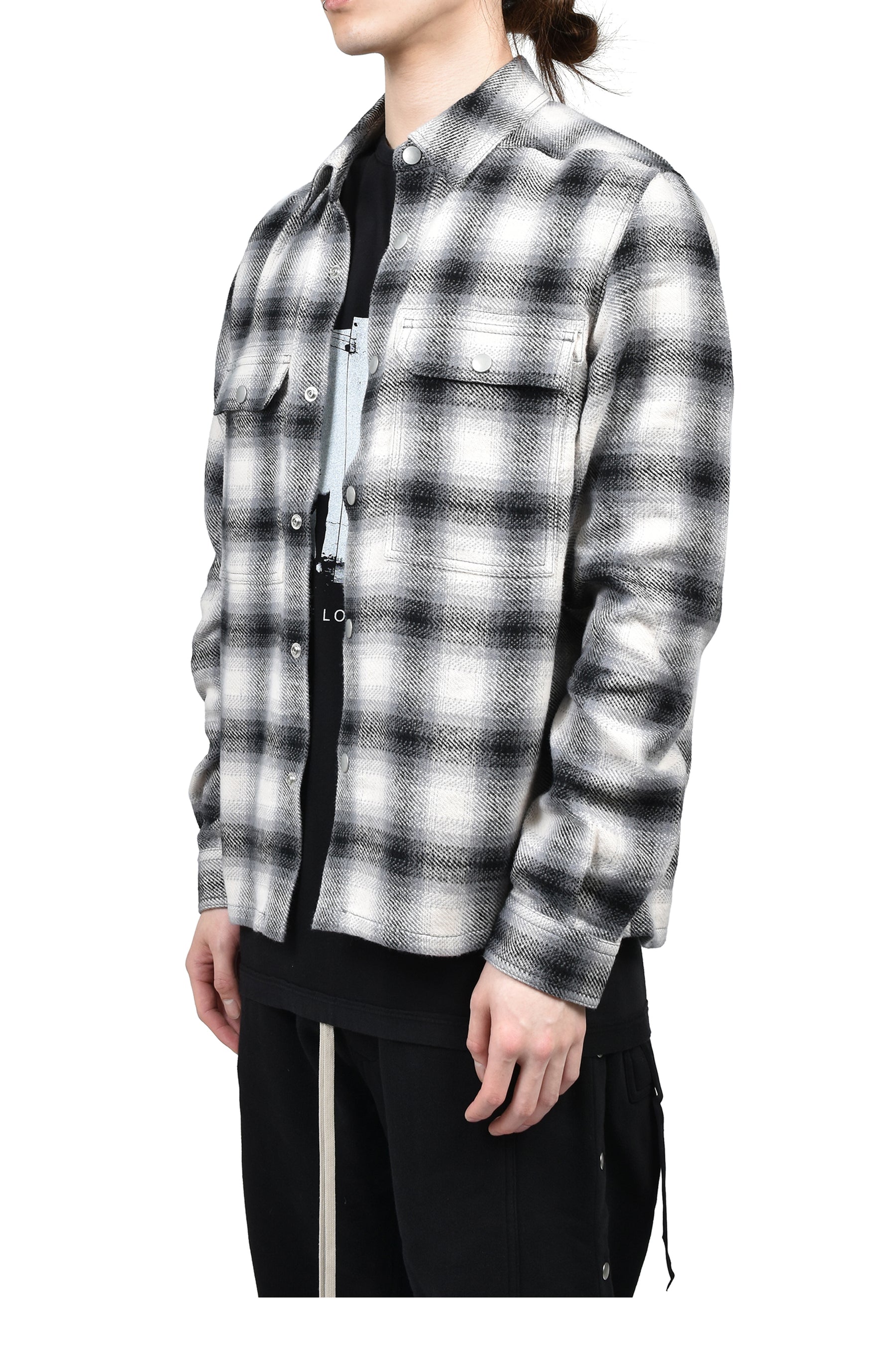 CROPPED OUTERSHIRT / GRY OMBRE PLAID