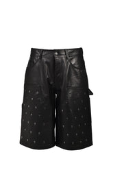 LEATHER DOUBLE KNEE CROSS SHORTS / BLK