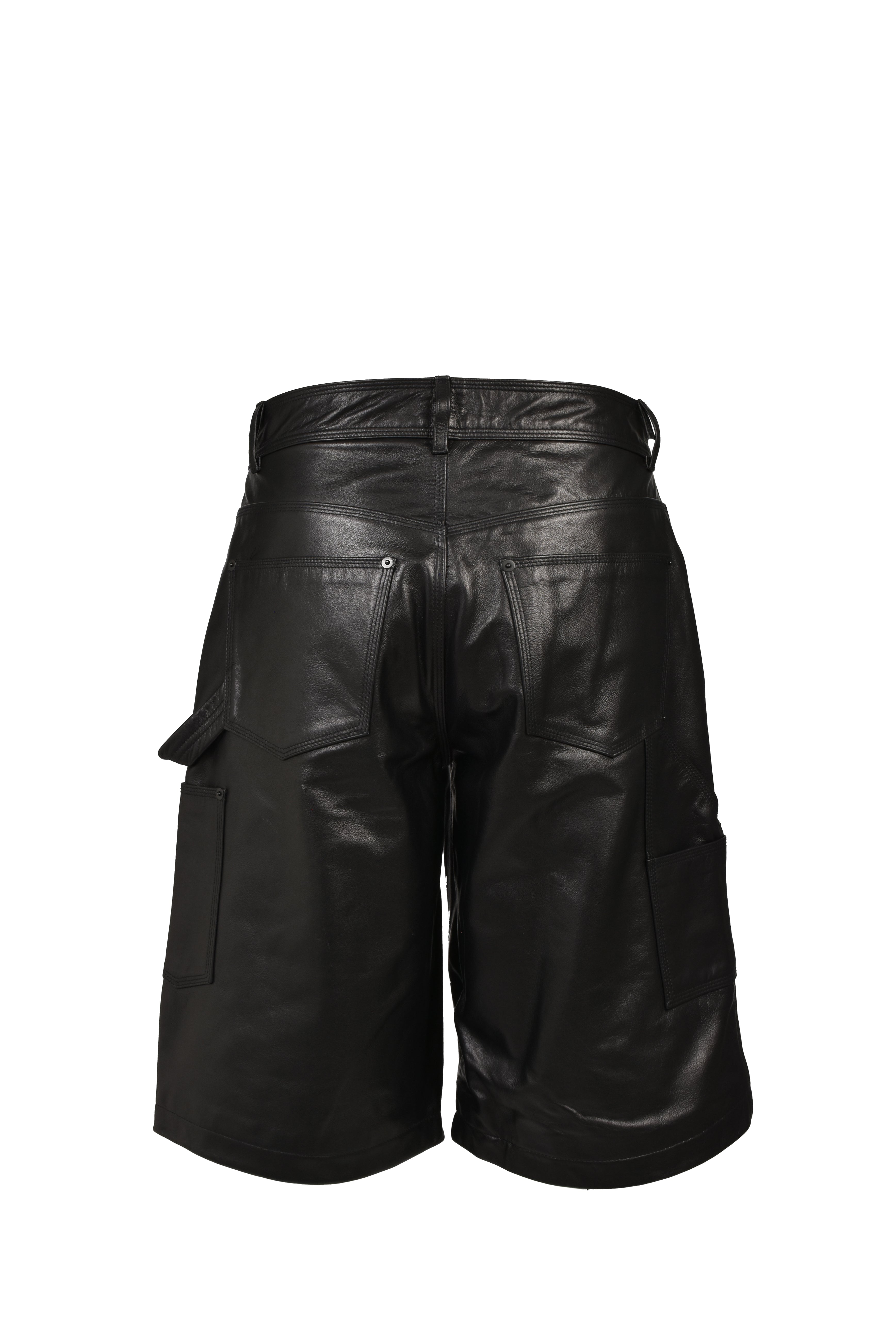 LAST NEST LAST NEST SS26 LEATHER DOUBLE KNEE CROSS SHORTS / BLK