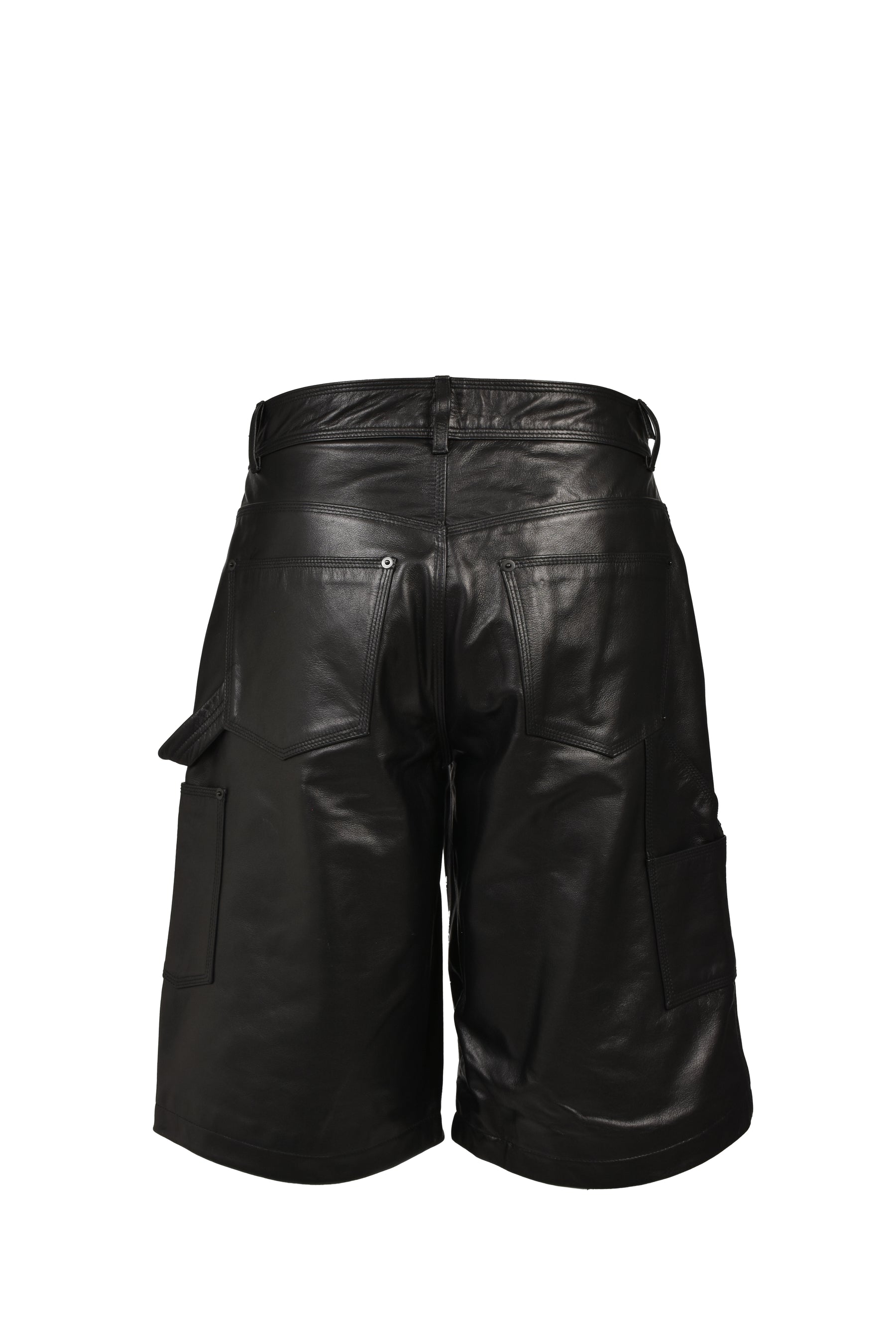 LEATHER DOUBLE KNEE CROSS SHORTS / BLK