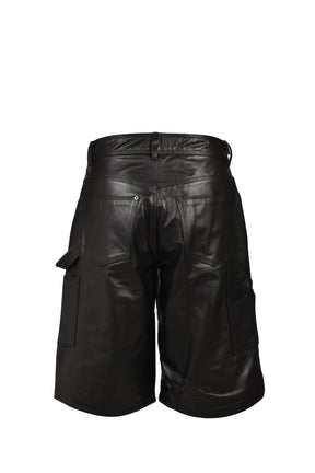 LEATHER DOUBLE KNEE CROSS SHORTS / BLK