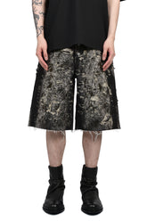HARD WASHED DESTROYED DENIM SHORTS / BLK