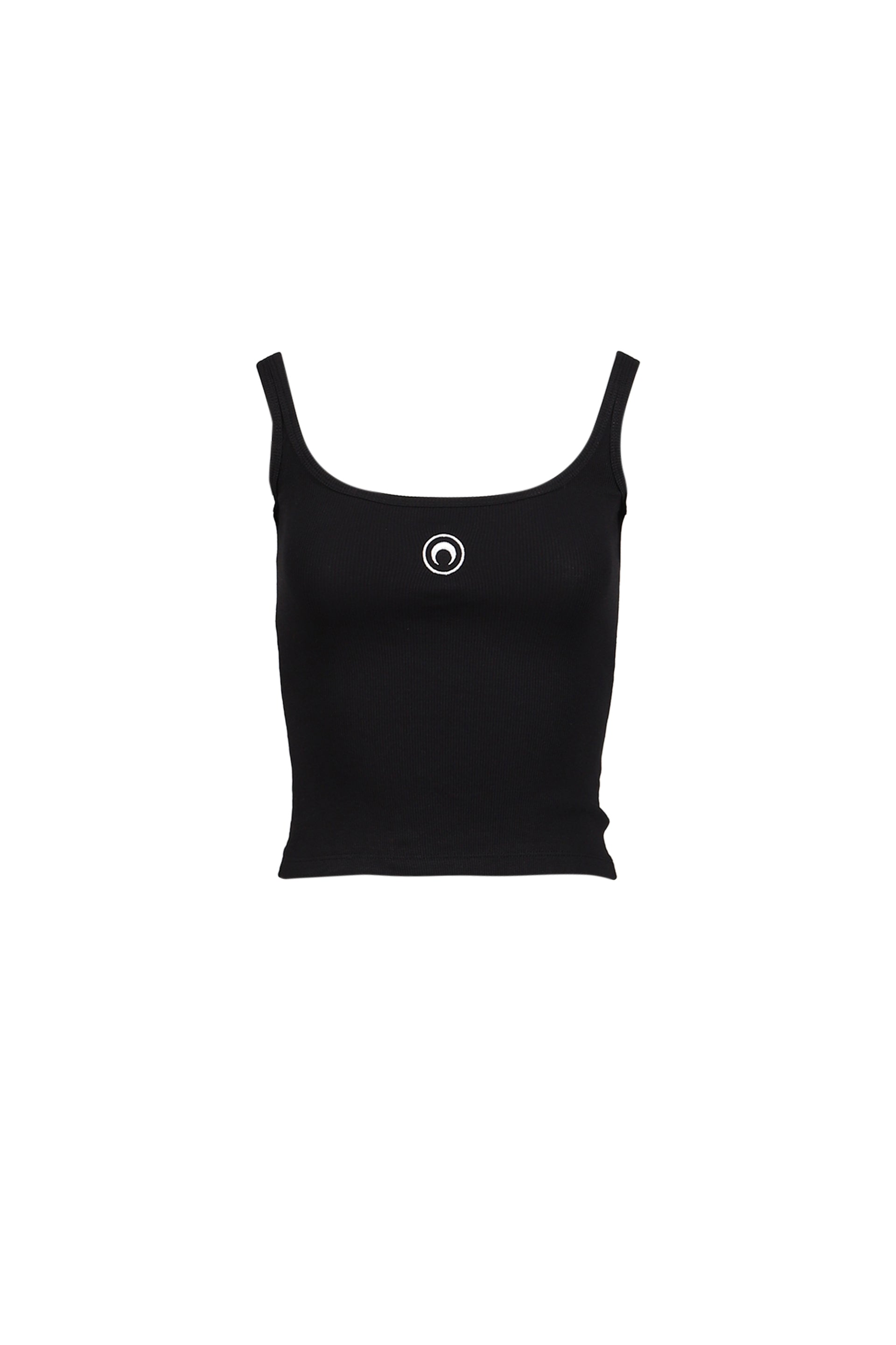 MOON LOGO RIBBED JERSEY CROP TANK TOP / BLK