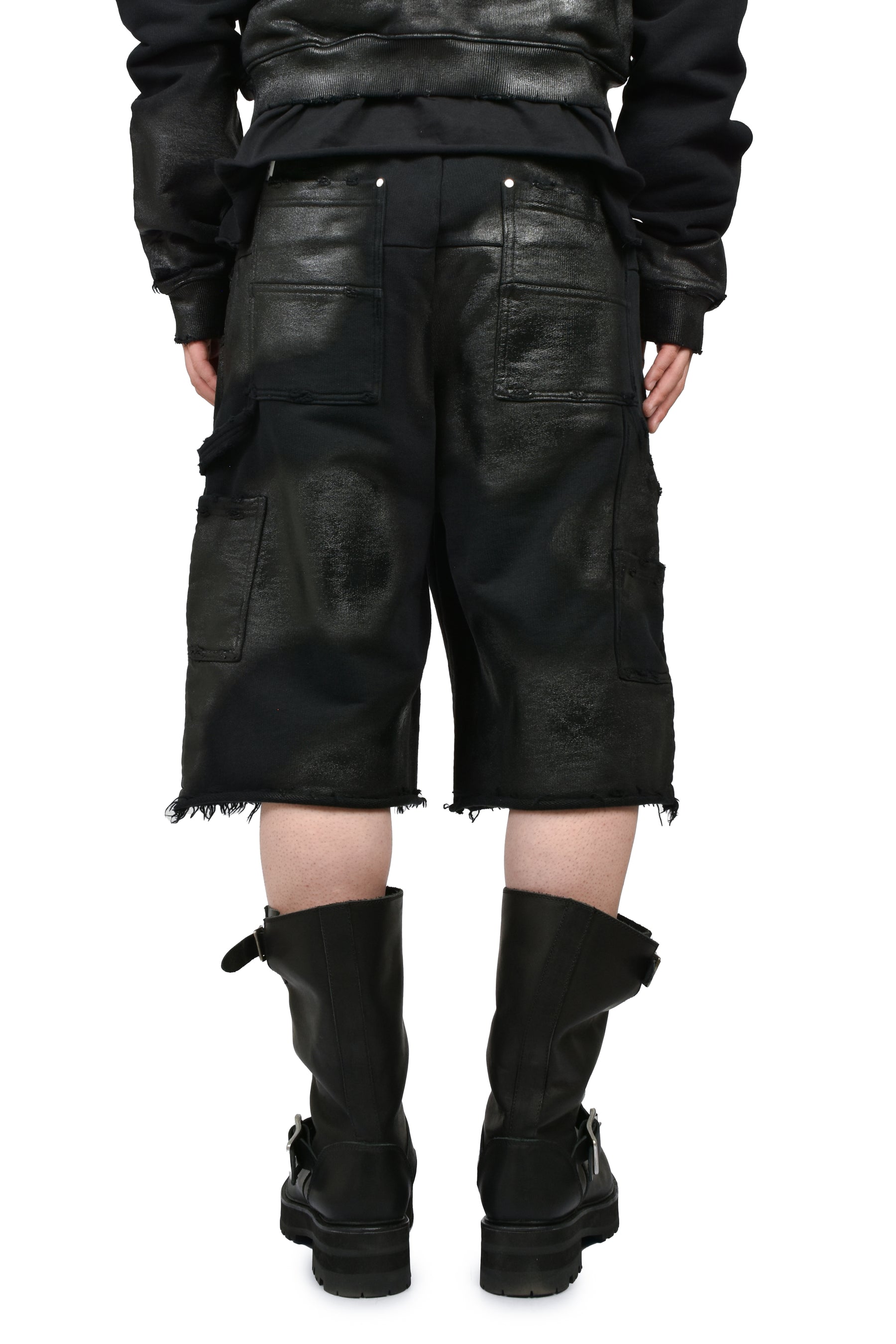 NOIR WAXED DOUBLE KNEE SHORTS / WAXED BLK