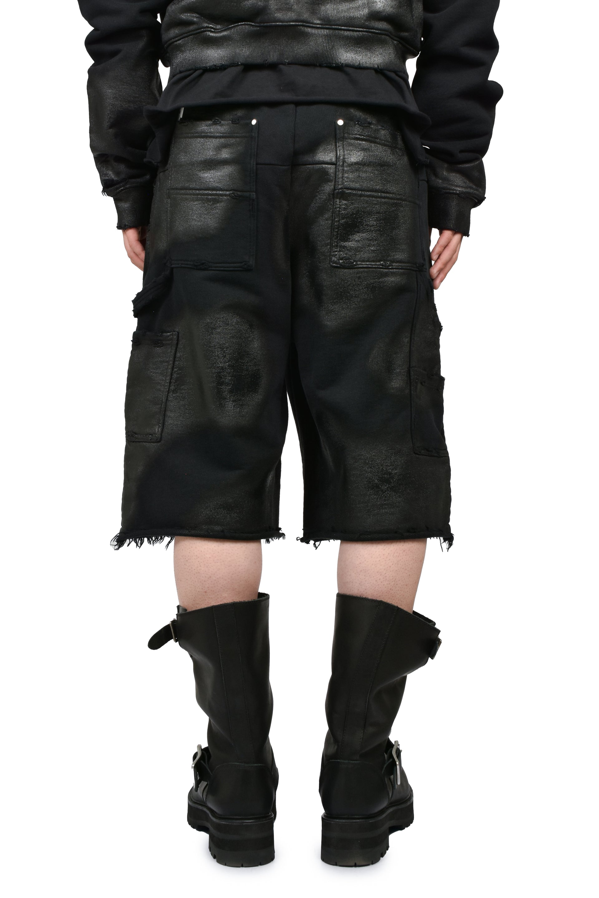 NOIR WAXED DOUBLE KNEE SHORTS / WAXED BLK