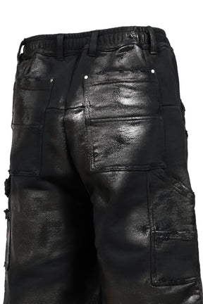 NOIR WAXED DOUBLE KNEE SHORTS / WAXED BLK