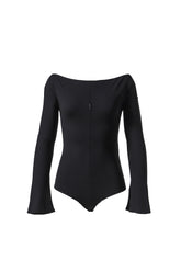 DROP ZIPPED CREPE JERSEY BODYSUIT / BLK