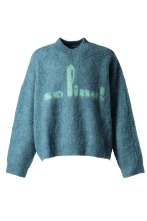 BRUSHED MOHAIR V-NECK JUMPER / BLU TEAL BLU