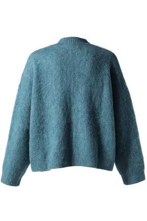 BRUSHED MOHAIR V-NECK JUMPER / BLU TEAL BLU