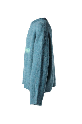 BRUSHED MOHAIR V-NECK JUMPER / BLU TEAL BLU