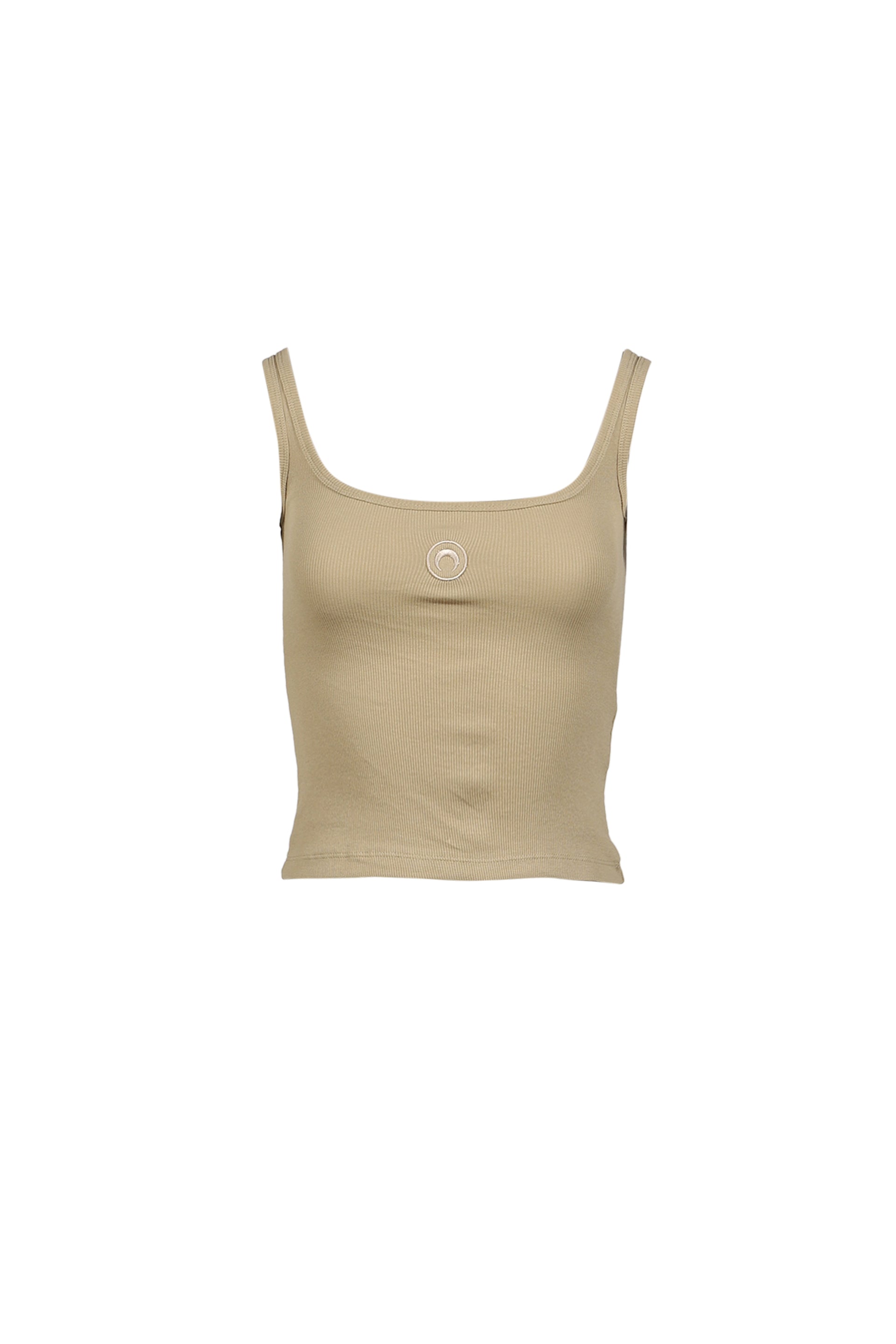 MOON LOGO RIBBED JERSEY CROP TANK TOP / TAUPE