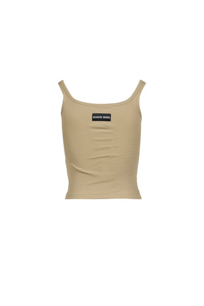 MOON LOGO RIBBED JERSEY CROP TANK TOP / TAUPE