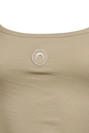 MOON LOGO RIBBED JERSEY CROP TANK TOP / TAUPE