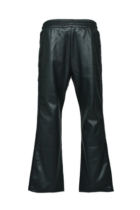 FAUX LEATHER TRACK PANTS / BLK 