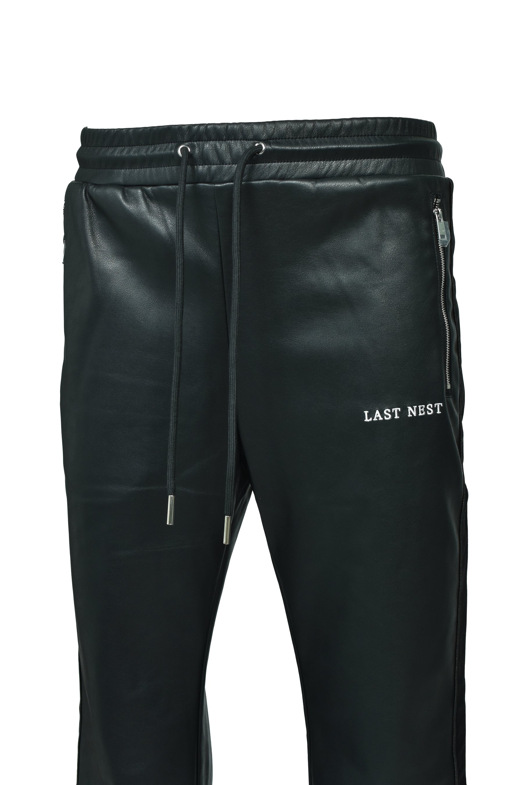 LAST NEST ラストネスト FW25 FAUX LEATHER TRACK PANTS / BLK