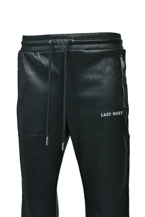 FAUX LEATHER TRACK PANTS / BLK 