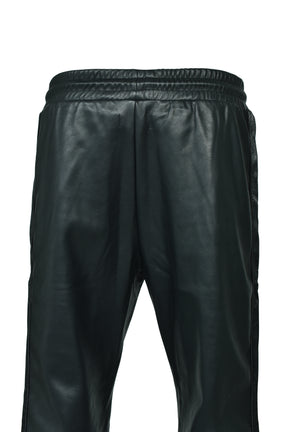 FAUX LEATHER TRACK PANTS / BLK 