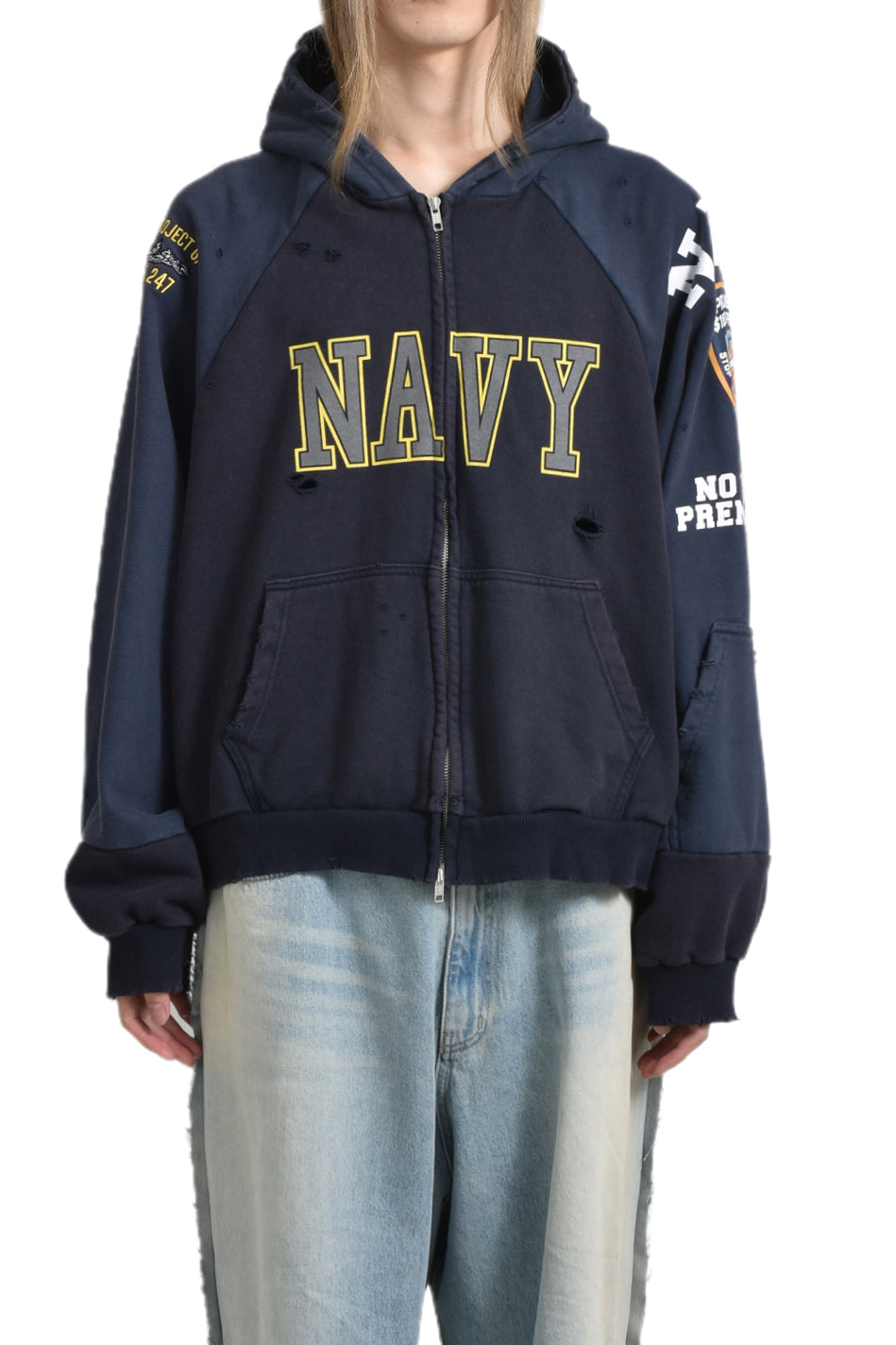 RECONSTRUCTED FOLDED ZIP HOODIE / NVY