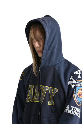 RECONSTRUCTED FOLDED ZIP HOODIE / NVY