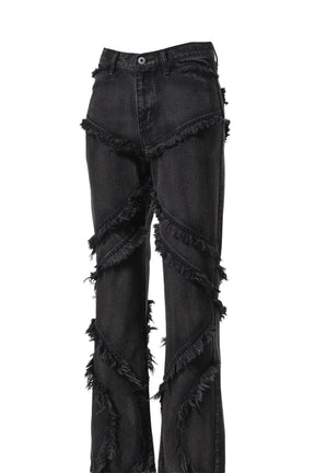 WAVE FRINGE DAMAGE DENIM / BLK