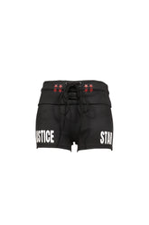 DISTRESSED PRINT DRAWSTRING ATHLETIC SHORTS / BLK