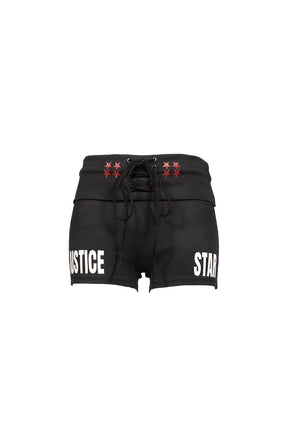 DISTRESSED PRINT DRAWSTRING ATHLETIC SHORTS / BLK