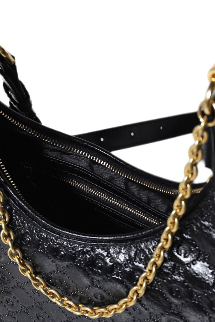 MOONOGRAM EMBOSSED LEATHER ECLIPS CHAIN / BLK