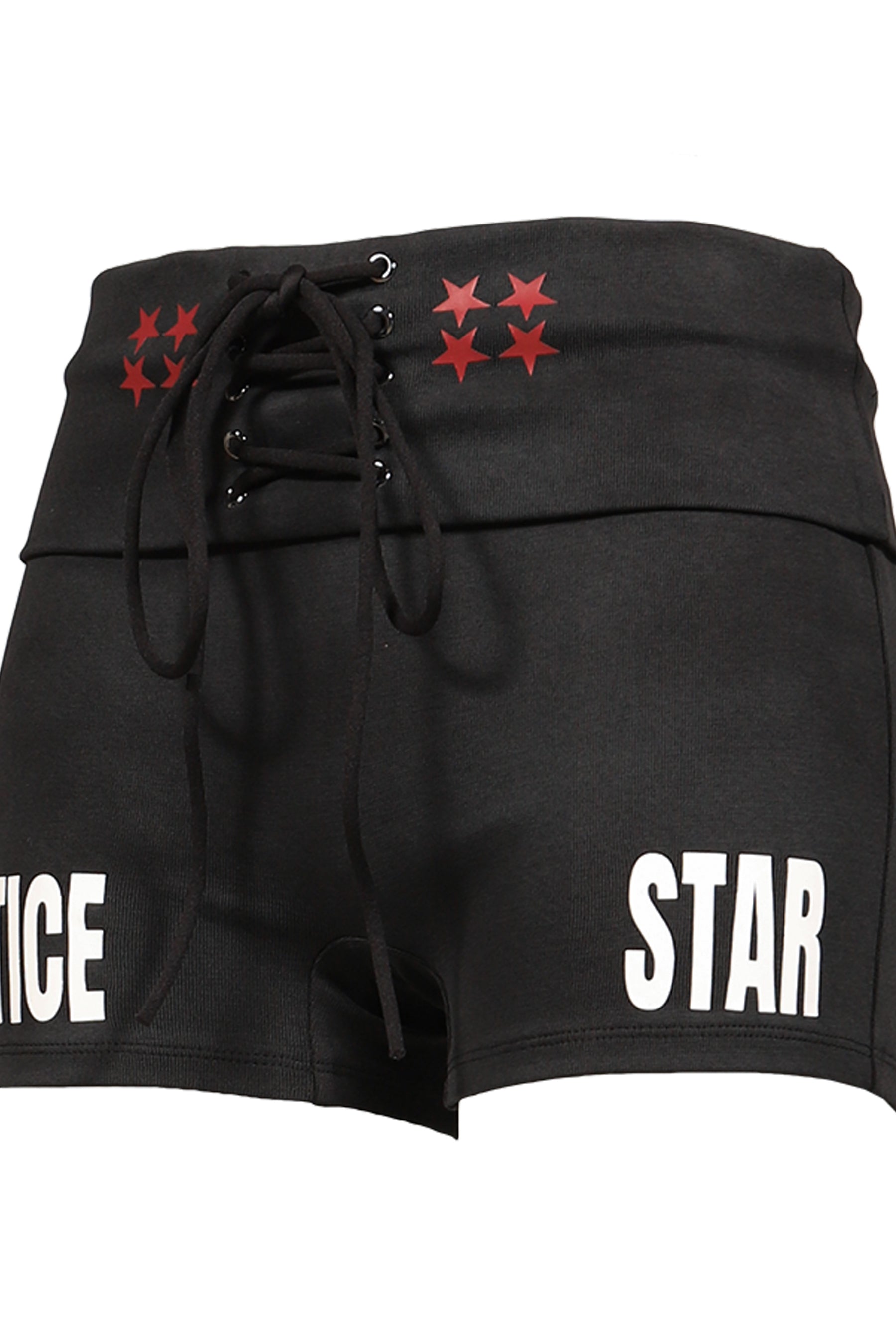 DISTRESSED PRINT DRAWSTRING ATHLETIC SHORTS / BLK