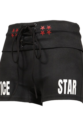 DISTRESSED PRINT DRAWSTRING ATHLETIC SHORTS / BLK