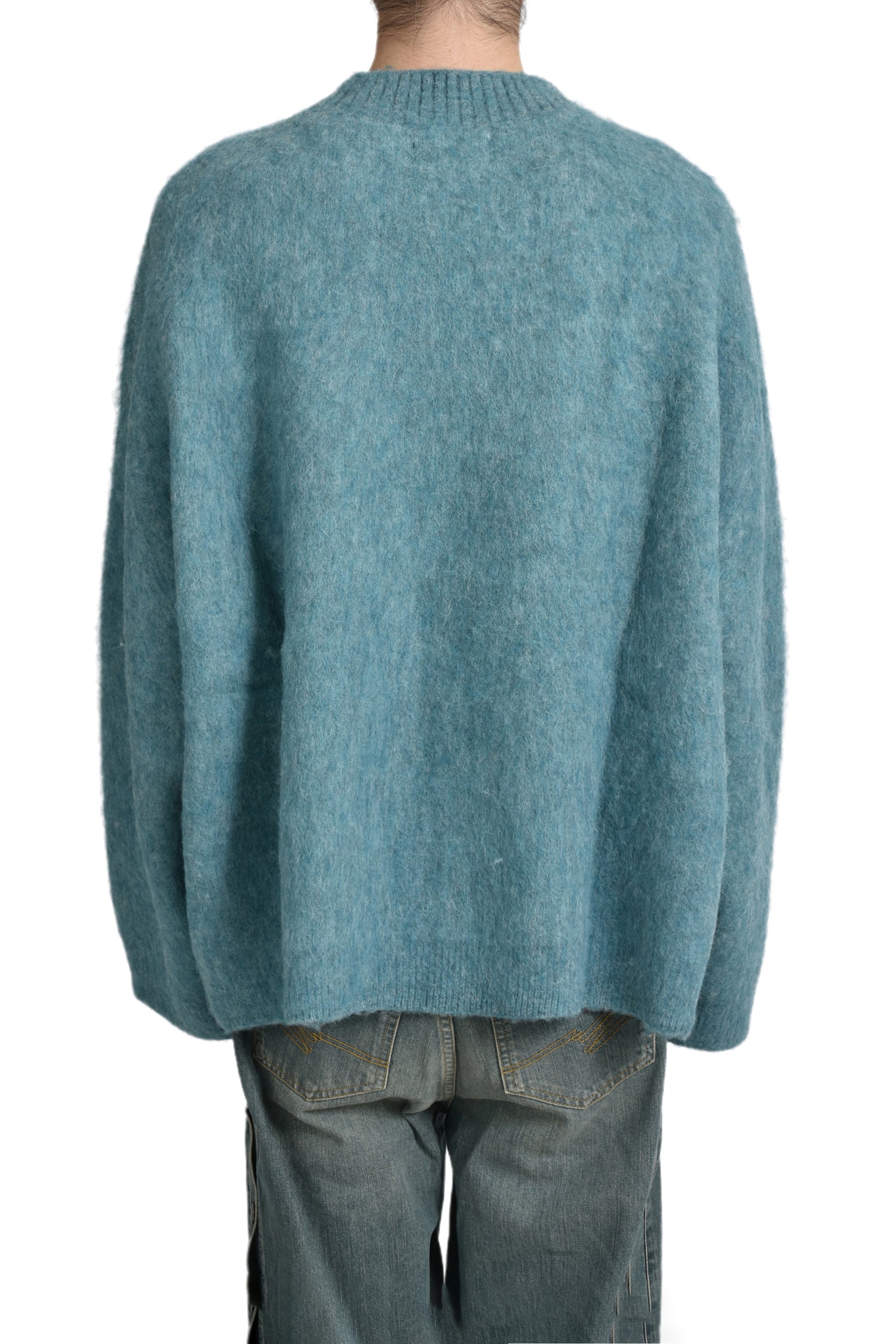 BRUSHED MOHAIR V-NECK JUMPER / BLU TEAL BLU