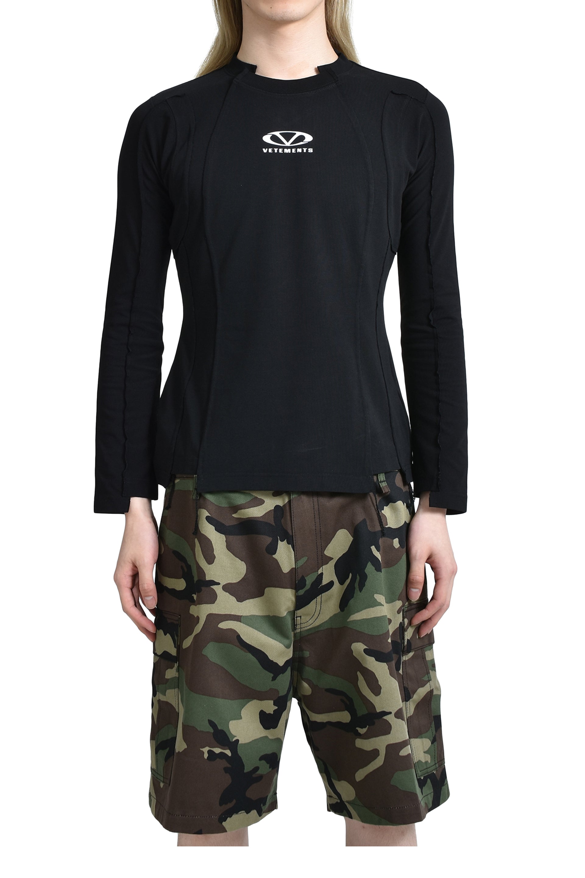 VETEMENTS OVAL LOGO CUT-UP LONGSLEEVE / BLK WHT