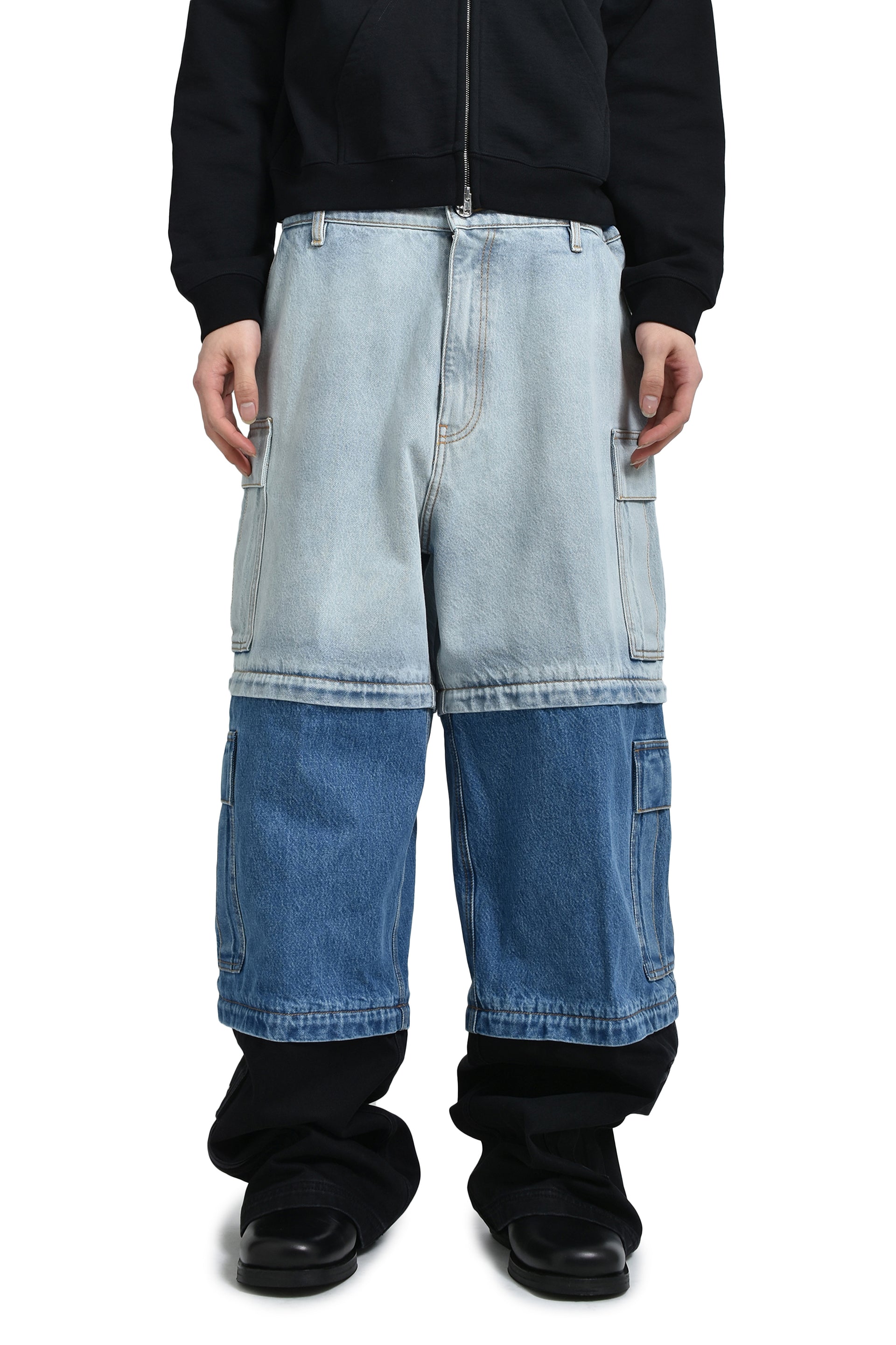VETEMENTS DECONSTRUCTED TRIPLE CARGO PANTS / L.BLU/MID BLU/BLK