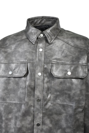 NEW RICH FAUX LEATHER SHIRT / BLK