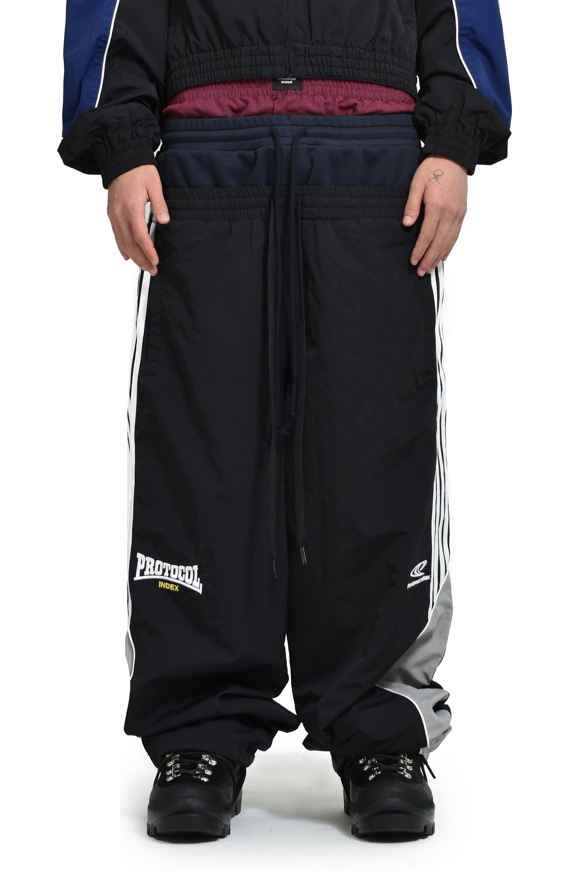 3 LAYERED TRACK PANTS / BLK