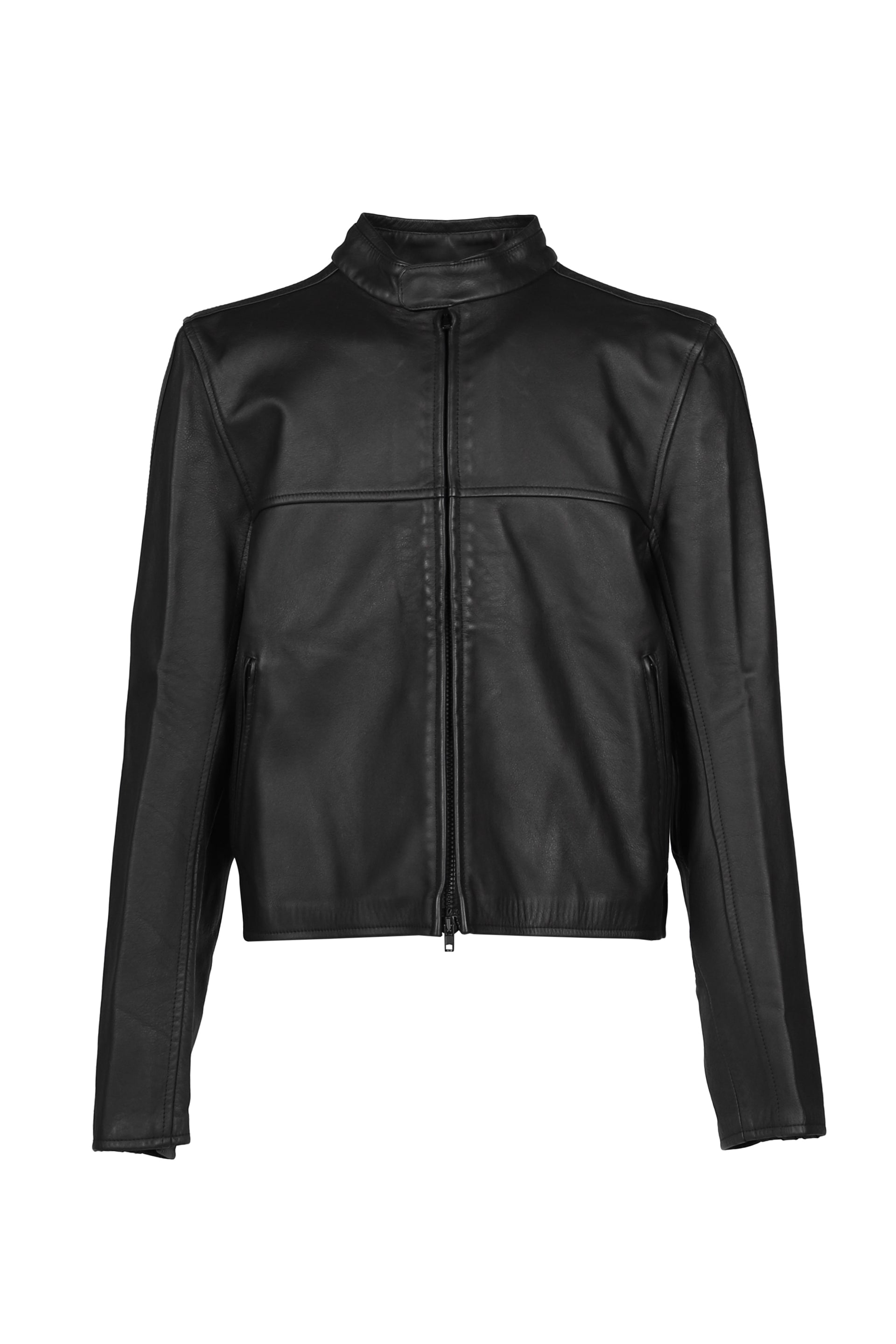 BOXY MOTO LEATHER JACKET / BLK