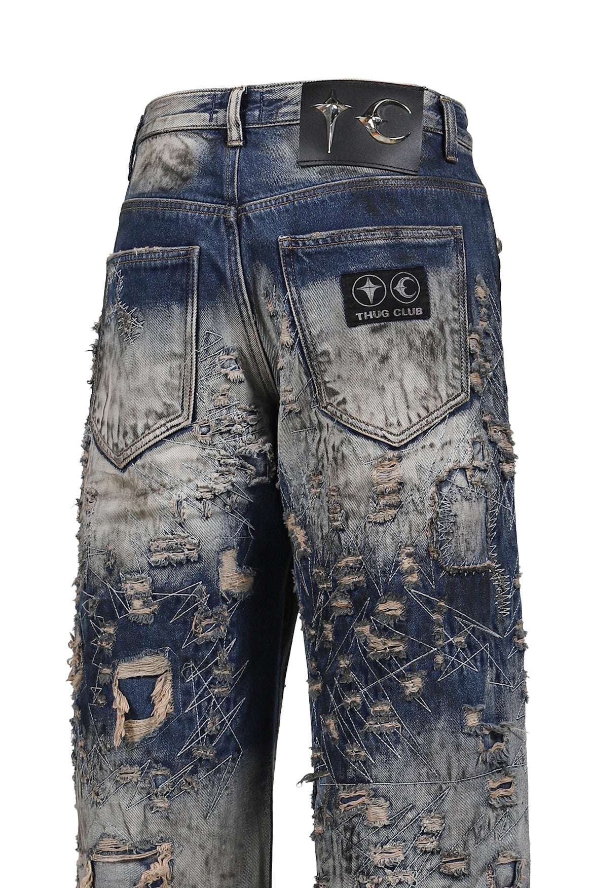 HARD-WASHED DAMAGED DENIM PANTS / BLU 