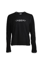 BLACK WAFFLE TRIBAL APPLIQUE LS / BLK