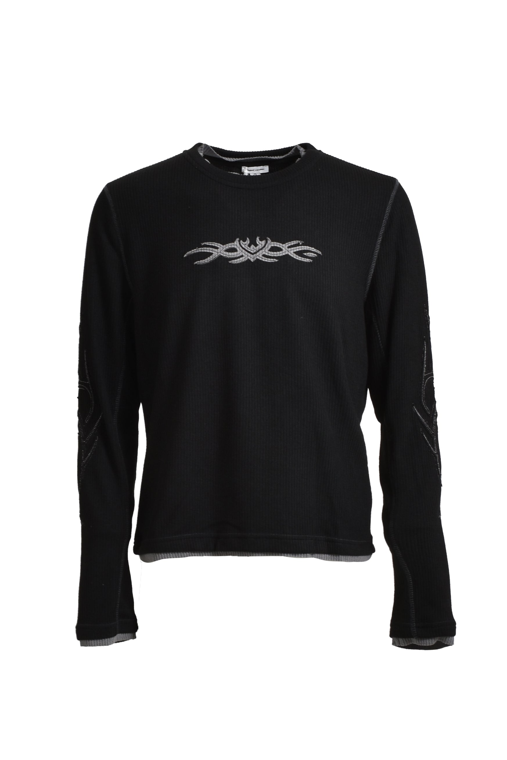 BLACK WAFFLE TRIBAL APPLIQUE LS / BLK