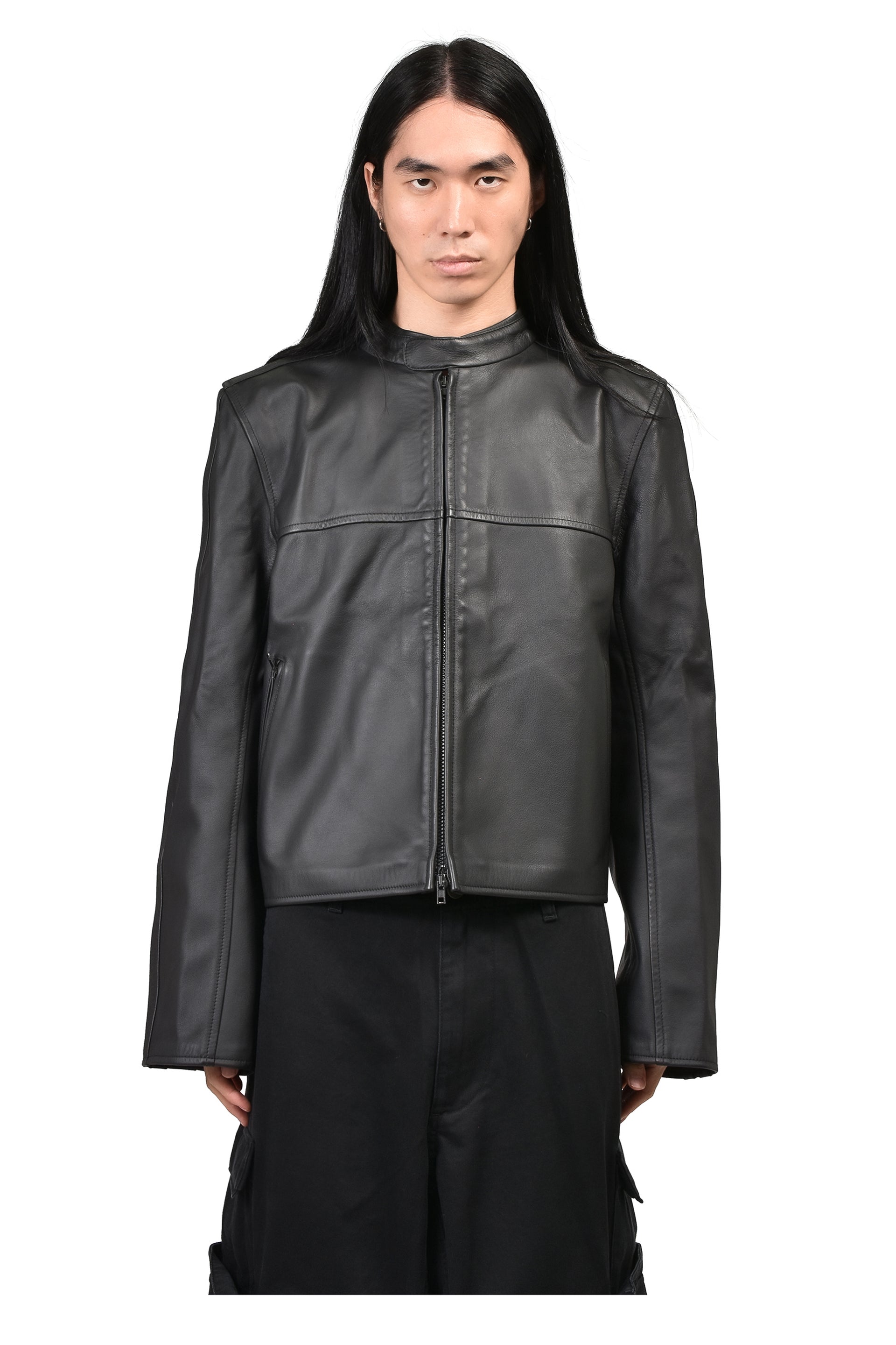 BOXY MOTO LEATHER JACKET / BLK