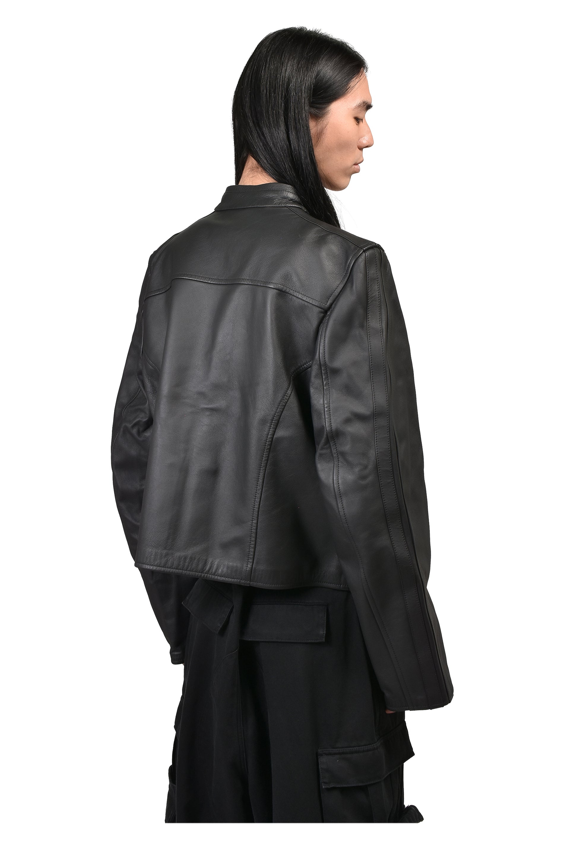 BOXY MOTO LEATHER JACKET / BLK