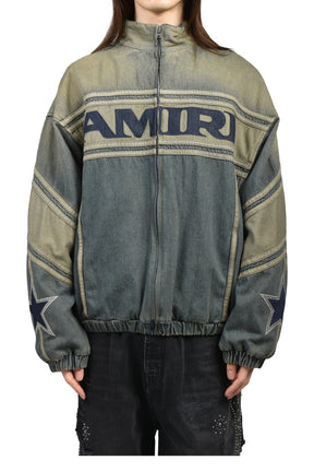 AMIRI SPORT DENIM TRACK JACKET / WORN SLATE
