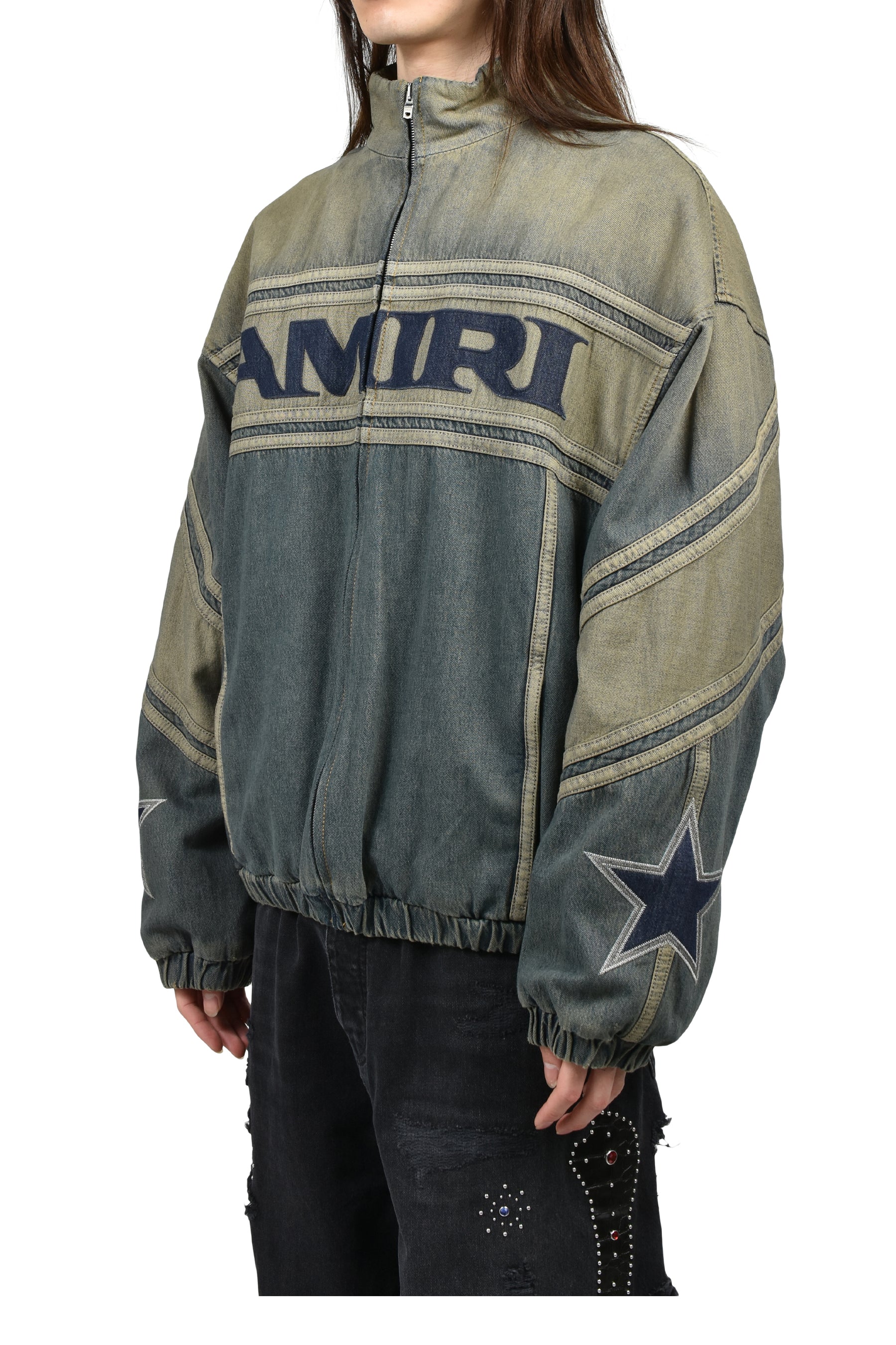 AMIRI SPORT DENIM TRACK JACKET / WORN SLATE
