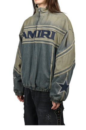 AMIRI SPORT DENIM TRACK JACKET / WORN SLATE