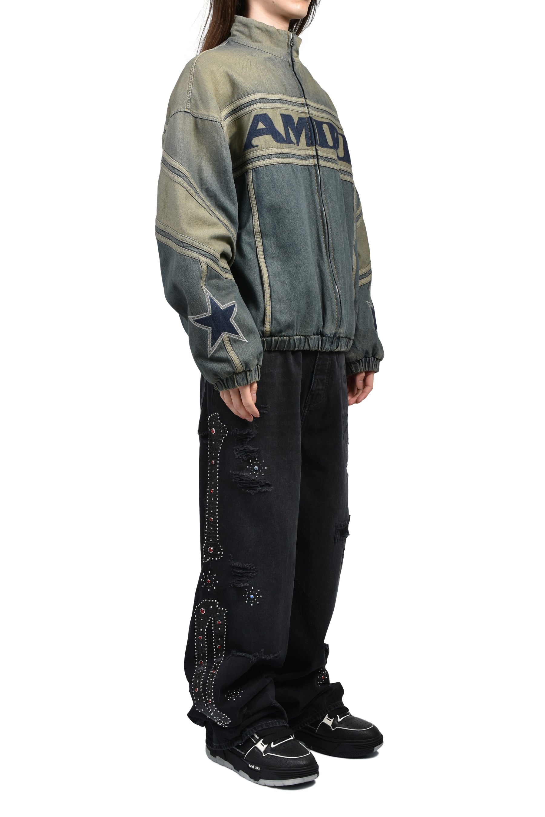 AMIRI SPORT DENIM TRACK JACKET / WORN SLATE