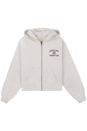 VARSITY CREST ZIPPED CROPPED HOODIE / GRY