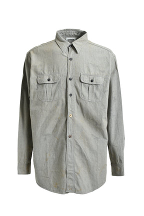 REPAIRED WORN GRAY CHAMBRAY SHIRT / AGED GRY