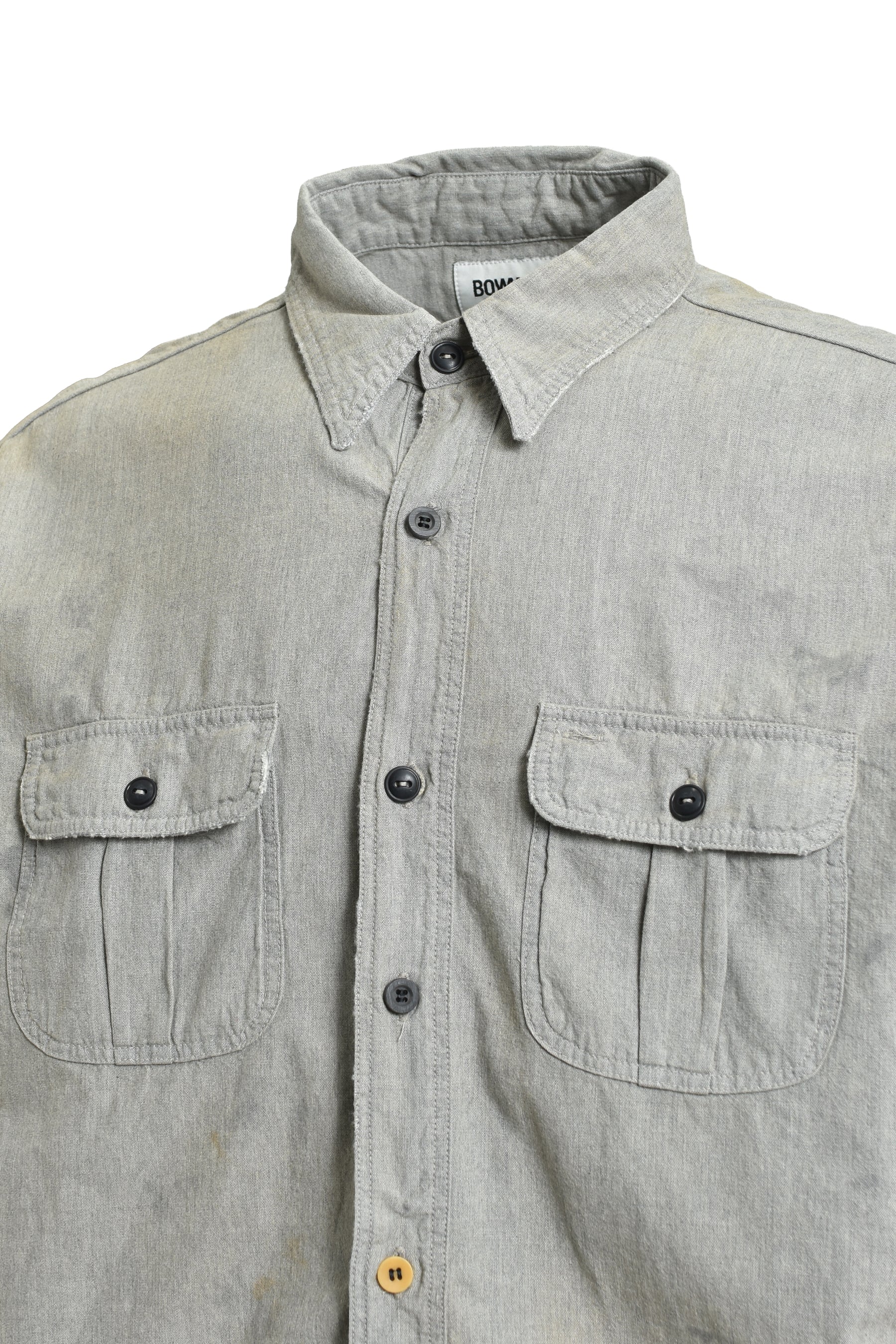 REPAIRED WORN GRAY CHAMBRAY SHIRT / AGED GRY