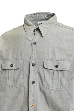 REPAIRED WORN GRAY CHAMBRAY SHIRT / AGED GRY