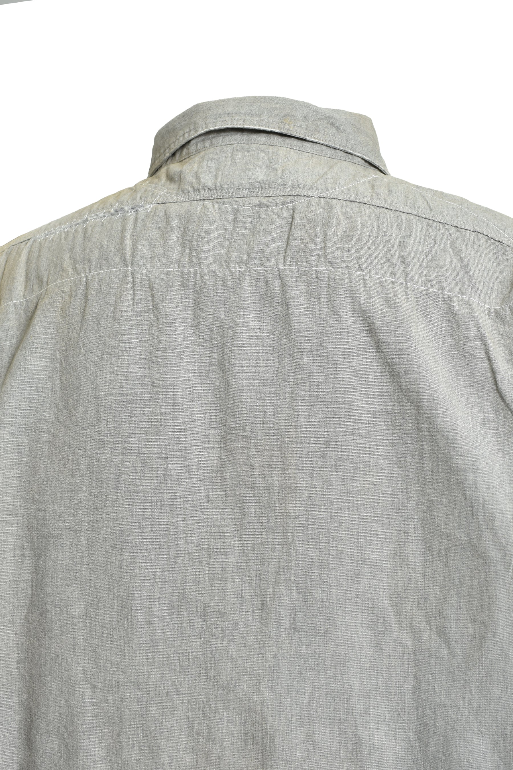REPAIRED WORN GRAY CHAMBRAY SHIRT / AGED GRY